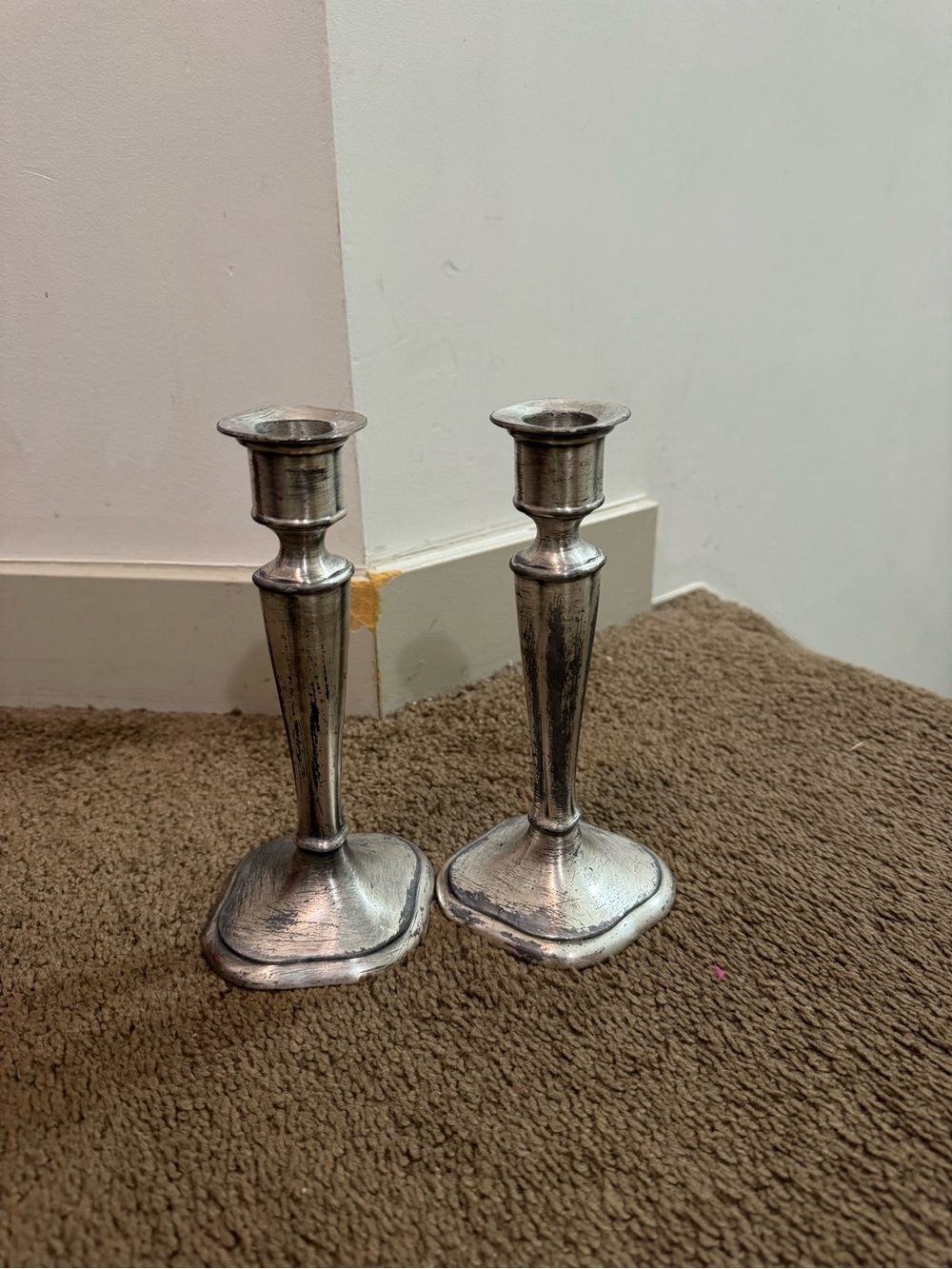 Vintage-Style Silver Candle Holders - Pair